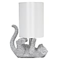 Lalia Home Diamond-Studded Rhinestone Look Kitty Cat Feline Table Lamp, 12-5/8"H, White Shade/Silver Base