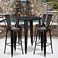 Flash Furniture Commercial-Grade Round Metal Bar Table Set With 4 Café Stools, 41"H x 30"W x 30"D, Black/Antique Gold