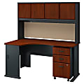Bush Business Furniture Office Advantage Left Corner Desk With Hutch And Mobile File Cabinet, Hansen Cherry/Galaxy, Standard Delivery