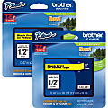 Brother® P-touch TZe Laminated Tape Cartridges, 15/32"W x 26 1/4'L , Rectangle, Yellow, 2 Per Bundle