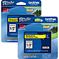 Brother® P-touch TZe Laminated Tape Cartridges, 15/32"W x 26 1/4'L , Rectangle, Yellow, 2 Per Bundle 1 thumbnail image