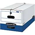 Bankers Box® Liberty® FastFold® Heavy-Duty Storage Boxes With Locking Lift-Off Lids And Built-In Handles, Letter Size, White/Blue, 60% Recycled, 24“ x 15" x 10", Case Of 4