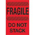Tape Logic® Preprinted Special Handling Labels, DL1192, Fragile Do Not Stack, Rectangle, 4" x 6", Fluorescent Red, Roll Of 500