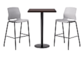 KFI Studios Proof Bistro Square Pedestal Table With Imme Bar Stools, Includes 2 Stools, 43-1/2”H x 30”W x 30”D, Cafelle Top/Black Base/Light Gray Chairs
