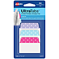 Avery® Multiuse Ultra Tabs®, 2-Side Writable, 2" x 1.5", Pink/Blue/Purple, Pastel Dots, Pack Of 24 Repositionable Tabs