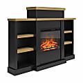 Ameriwood Home Gateswood Electric Fireplace With Mantel And Bookcase, 45-7/16"H x 64-5/16"W x 12-5/8"D, Black/Natural