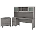 Bush Furniture Somerset 72"W Office Desk With Hutch And Lateral File Cabinet, Platinum Gray, Standard Delivery