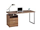Monarch Specialties Contemporary Computer Desk With 2-Drawers And Open Shelf, Walnut/Silver