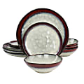 Elama Samara Stoneware Dinnerware Set, Red/Off-White, Set Of 12 Pieces 1 thumbnail image