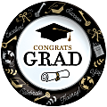 Amscan Congrats Grad Lunch/Dinner Plates, 8-1/2", Black/White/Gold, Pack Of 8 Plates 1 thumbnail image