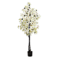 Nearly Natural Bougainvillea 72”H Artificial Plant With Planter, 72”H x 26”W x 10”D, White/Black