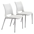 Zuo Modern Ace Dining Chairs, White/Brushed Stainless Steel, Set Of 2 Chairs