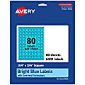 Avery® Print-To-The-Edge Labels With Sure Feed® Technology And Easy Peel®, 94102-BBP80, Square, 3/4" x 3/4", Matte Bright Blue, Pack of 6400 1 thumbnail image