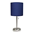 LimeLights Stick Lamp With USB Port, 19-12"H, Navy Shade/Brushed Steel Base