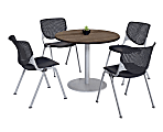 KFI Studios KOOL Round Pedestal Table With 4 Stacking Chairs, Studio Teak/Black 1 thumbnail image