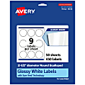 Avery® Glossy Permanent Labels With Sure Feed®, 94516-WGP50, Round Scalloped, 2-1/2" Diameter, White, Pack Of 450