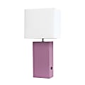 Elegant Designs Modern Leather/Fabric Desk Lamp With USB Port, 21"H, White Shade/Purple Base 1 thumbnail image