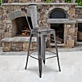 Flash Furniture Commercial-Grade 30"H Distressed Metal Bar Stool, Silver