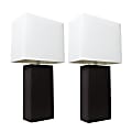 Elegant Designs Modern Leather Table Lamps, 21"H, White Shade/Black Base, Set Of 2 Lamps