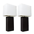 Elegant Designs Modern Leather Table Lamps, 21"H, White Shade/Black Base, Set Of 2 Lamps 1 thumbnail image