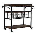 Linon Anson 2-Shelf Wine Cart, 35-15/16"H x 43-1/8"W x 18"D, Brown/Black 1 thumbnail image