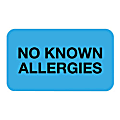 Tabbies Permanent "No Known Allergies" Label Roll, Blue, Roll Of 250