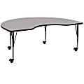 Flash Furniture Mobile 96"W Kidney HP Laminate Activity Table With Short Height-Adjustable Legs, Gray