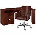Bush Furniture Wheaton 60"W Reversible Corner Desk And Chair Set, Hansen Cherry, Standard Delivery 1 thumbnail image