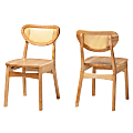 Baxton Studio Nenet Mid-Century Modern Wood and Rattan Dining Chairs, Oak Brown, Set Of 2 Chairs