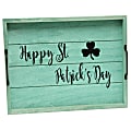 Elegant Designs Decorative Serving Tray, 2-1/4”H x 12”W x 15-1/2”D, Green Wash Happy St. Patrick's Day