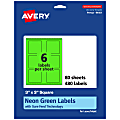 Avery® Print-To-The-Edge Labels With Sure Feed® Technology And Easy Peel® Label Feature, 94101-NGP80, Square, 3" x 3", Matte Neon Green, Pack of 480 1 thumbnail image
