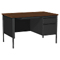 Lorell® Fortress Series 48"W Steel Pedestal Desk, Right, Black/Walnut
