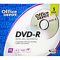 Office Depot® Brand DVD-R Recordable Media With Jewel Cases, 4.7GB/120 Minutes, Pack Of 5 1 thumbnail image