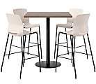 KFI Studios Proof Bistro Square Pedestal Table With Imme Bar Stools, Includes 4 Stools, 43-1/2”H x 36”W x 36”D, Studio Teak Top/Black Base/Moonbeam Chairs