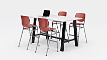 KFI Studios Midtown Bistro Table With 4 Stacking Chairs, 41"H x 36"W x 72"D, Designer White/Coral Orange