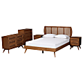 Baxton Studio Asami Mid-Century Modern Finished Wood/Woven Rattan 5-Piece Bedroom Set, Queen Size, Walnut Brown 1 thumbnail image