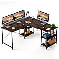 Bestier L-Shaped Corner Computer Desk With Storage Shelf, 3 Cable Holes, 60"W, Dark Walnut