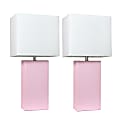 Elegant Designs Modern Leather Table Lamps, 21"H, White Shade/Blush Pink Base, Set Of 2 Lamps