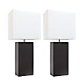 Elegant Designs Modern Leather Table Lamps, 21"H, White Shade/Espresso Brown Base, Set Of 2 Lamps
