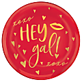 Amscan Hey Gal Round Plastic Valentine's Day Plates, 7-1/2", Red, Pack Of 16 Plates
