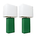 Elegant Designs Modern Leather Table Lamps, 21"H, White Shade/Green Base, Set Of 2 Lamps 1 thumbnail image