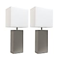 Elegant Designs Modern Leather Table Lamps, 21"H, White Shade/Gray Base, Set Of 2 Lamps 1 thumbnail image