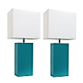 Elegant Designs Modern Leather Table Lamps, 21"H, White Shade/Teal Base, Set Of 2 Lamps 1 thumbnail image