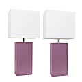 Elegant Designs Modern Leather Table Lamps, 21"H, White/Purple, Set Of 2 Lamps