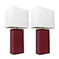 Elegant Designs 2 Pack Modern Red Leather Table Lamps with White Fabric Shades