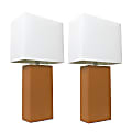 Elegant Designs Modern Leather Table Lamps, 21"H, White Shades/Tan Base, 2pk