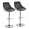 LumiSource Diana Adjustable Bar Stools With Rounded T Footrests, Velvet, Gray/Chrome, Set Of 2 Stools 1 thumbnail image
