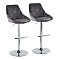 LumiSource Diana Adjustable Bar Stools With Rounded T Footrests, Velvet, Gray/Chrome, Set Of 2 Stools
