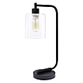 Simple Designs Bronson Antique Industrial Lantern Desk Lamp, 16-1/8"H, Clear Shade/Black Base