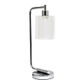 Simple Designs Bronson Antique Style Industrial Lantern Desk Lamp, 19" H, Clear Shade/Chrome Base